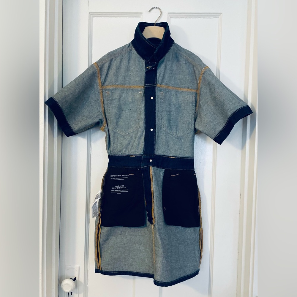 NWOT! Frame Denim Mixed Media Oversized Button Denim Mini Dress Size Medium - Picture 4 of 14